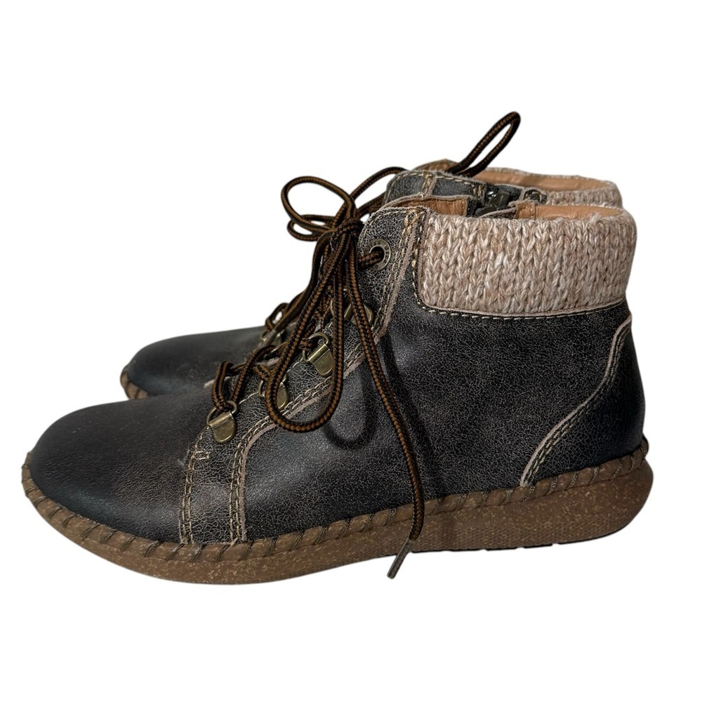 Biza Leather Ankle Boot Lace Up Zipper Women’s Size 37 (6.5)